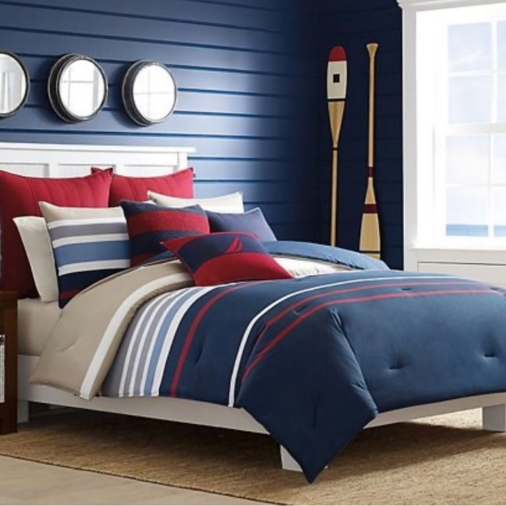 Nautica Bradford Cotton Navy Duvet Cover Set Queen - Picture 1 of 6